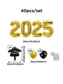 40 件/套 2025 毕业派对装饰套装 - 包含 35 件 | 32 英寸金色数字气球“2025”（80 厘米高）| 黑色迷你毕业帽气球 | 10 英寸黑色和金色乳胶气球 | 毕业主题装饰 | 教室欢送仪式/照片背景 - 金色2025 - 查看 2