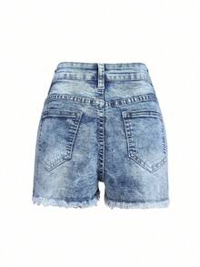 Teen Girls' Butterfly Print Distressed Denim Shorts - Light Wash - View 2