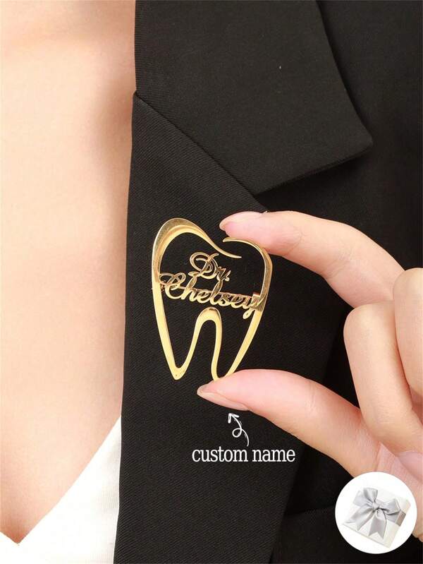 1 Stück personalisierter Namensausweis für Zahnärzte, individueller Dentaltext-Brosche, Edelstahl-Namensschild als Geschenk für Zahnärzte, einzigartiges Erinnerungsgeschenk für ihn, Geburtstagsgeschenk für ihn, Weihnachtsgeschenk, Valentinstaggeschenk