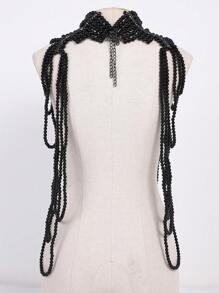 1 pezzo Maglietta con frange e perle, adatta per la passerella - Camicetta con nappine e perline a più strati per dichiarazioni di moda d'alta classe