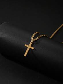 1 pieza Collar con colgante de cruz de fe de acero inoxidable de moda para hombres, joya de collar personalizada, gran regalo para familia y amigos