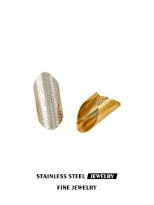 1pc Baroque Stainless Steel Exaggerated Geometric Hammer Pattern Wide Band Ring