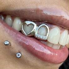 THATBOY 1 buah/2 buah/4 buah/set Permata Gigi Berbentuk Hati Berongga Berlapis Emas 18k - MultiWarna - View 6