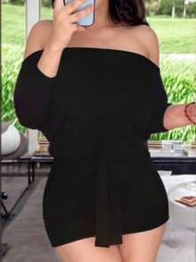 Jumpsuit Corto a los Hombros con Detalle de Cintitos - Negro - Ver 3