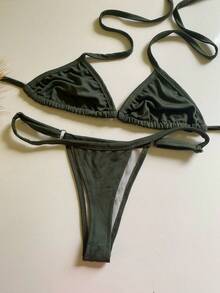 Triangle Bikini With Adjustable Thong Panties - Verde militar - Ver 1