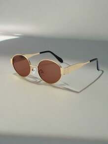 2pcs Fashion Metal Oval Frames Glasses Sets, PC Lenses, Suitable For Hiking And Outdoor Activities For Summer Beach Vacation,Outdoor,Travel