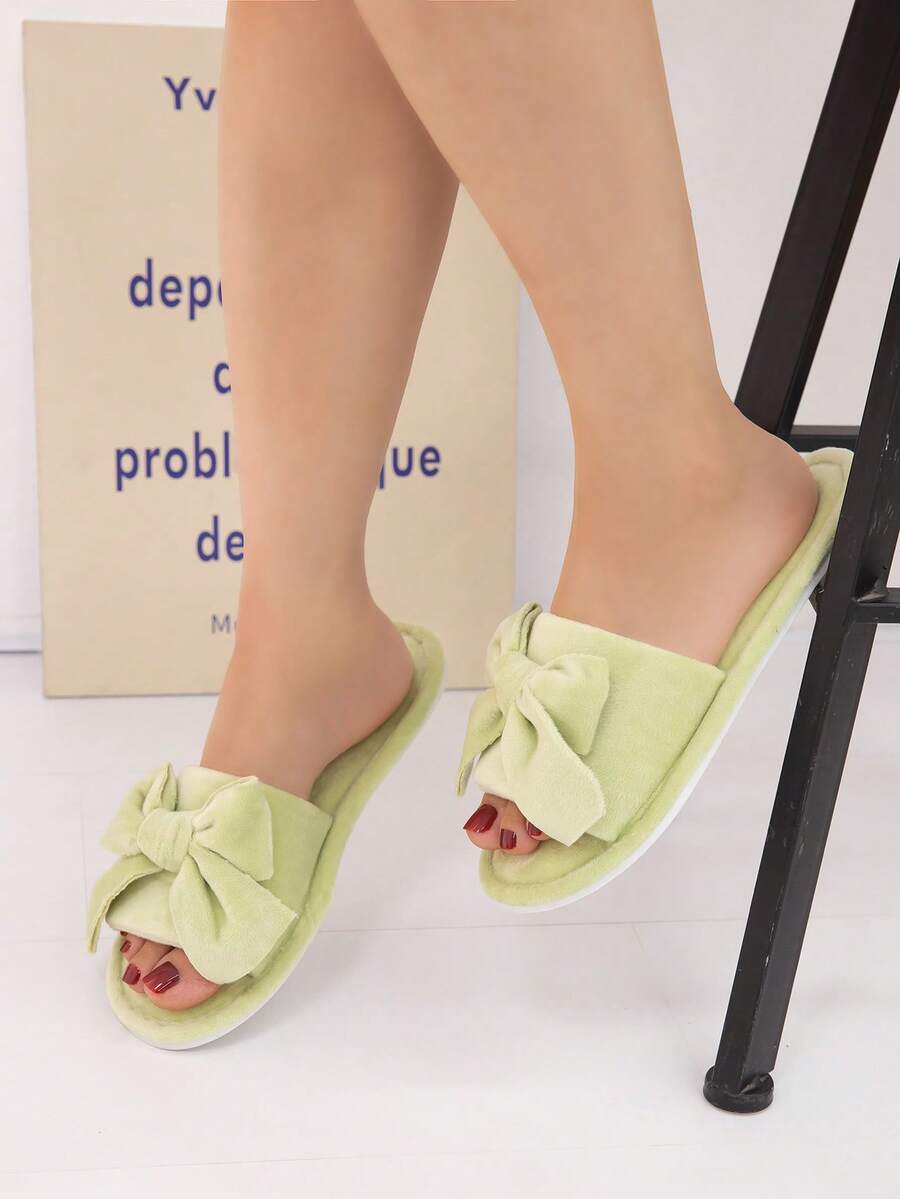 Damen Offene Zeh Lässig Schleifen Slides, Stoff Schleife Sandalen, Sommer - Grün - Übersicht 1