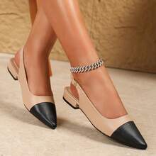 Eleganti scarpe da donna con tacco basso, monocromatiche, con cinturino alla caviglia, tacco leggero, punta affusolata, categoria: Scarpe da donna con tacco basso - Cachi - Visualizzare 2