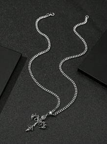 1 Stück Mode Europäischer & Amerikanischer Retro Stil umkehrbarer Kreuz Anhänger Halskette für Herren, personalisierte lange Edelstahl Kette, kann für den täglichen Gebrauch allein getragen werden