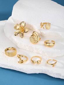 Piezas Conjunto de anillos anchos y gruesos de oro para mujer, para uso diario