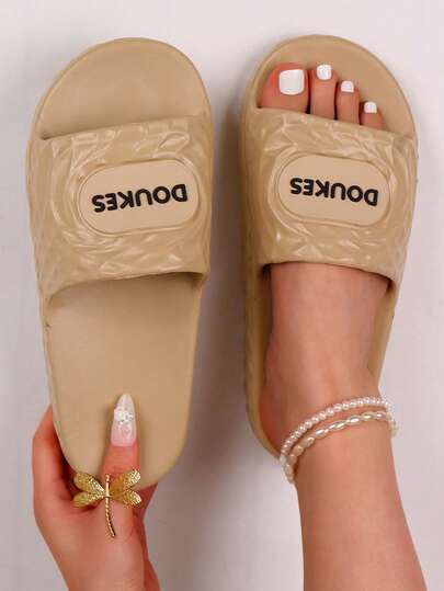 Plus Size Women's Letter Design Slippers Sandals - Lightweight, Soft Sole, Non-Slip Flat Shoes, Suitable For Casual And Beach Wear, Open Toe, Comfortable All Season, Sandals, Women's Comfortable Slippers - Soft, Non-Slip Sole, Casual Open Toe Summer Sandals, Suitable For Indoor/Outdoor Use, Comfortable All Season, Cute Sandals With Non-Slip Bottom, Comfortable Shoes For All Seasons