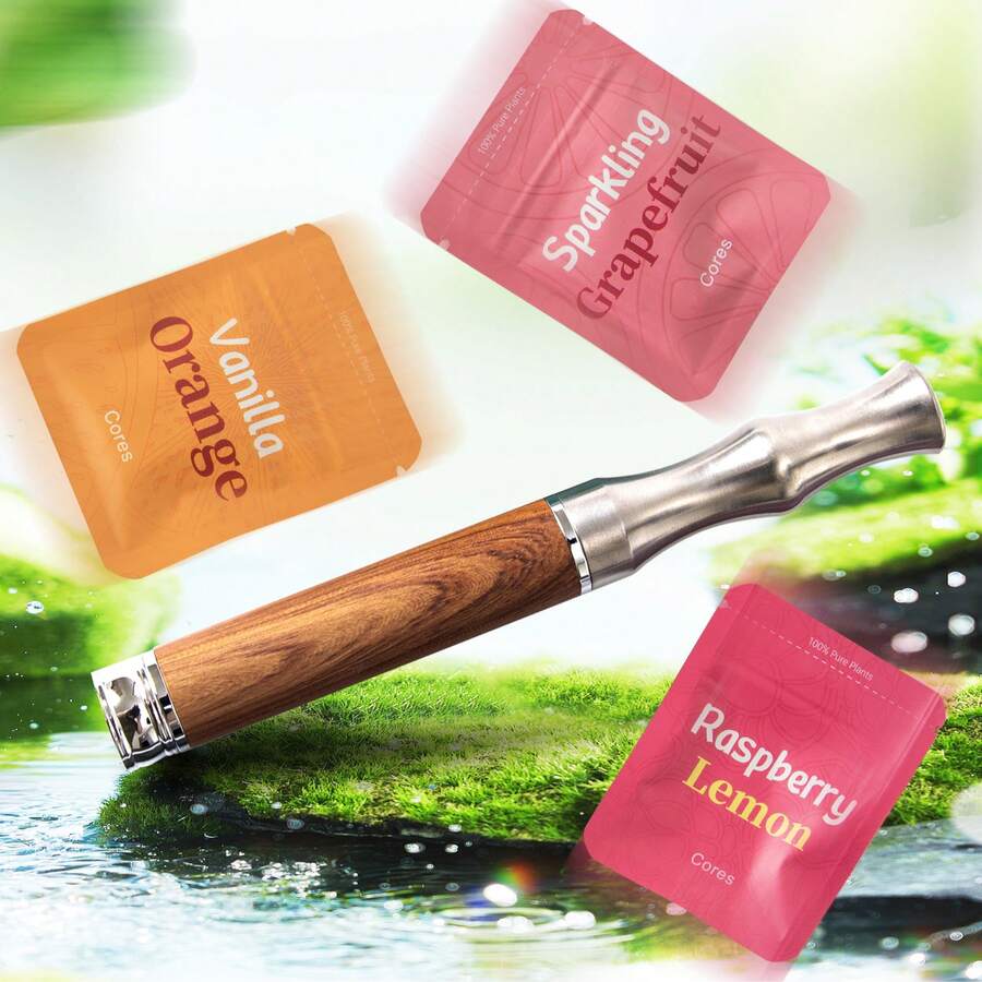 VTSAE Dispositivo de aire con sabor para inhalar aceites esenciales con sabor, diseñado para reemplazar malos hábitos, con tres paquetes de núcleos a base de plantas con un total de 9 varillas