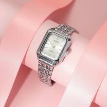 Reloj de cuarzo de banda de acero ligero de lujo para mujer 2025, reloj de pulsera de cuarzo cuadrado sencillo de moda, adecuado para regalos, uso casual y fiestas