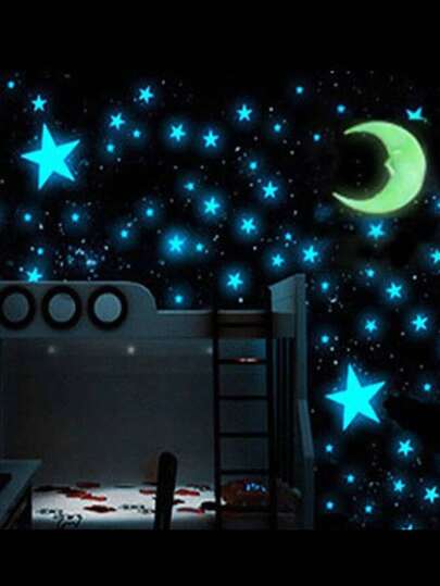 1set/103pcs Glow In The Dark Wall Sticker Star Moon Fluorescent Wall Sticker, Cycle Glowing Dormitory Bedroom Decoration, PVC Night Light Stickers Personalised Stickers