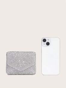 Elegant Rhinestone Small Square Bag, Crossbody Bag, Stylish And Versatile Envelope Bag - 香檳色 - 查看 3
