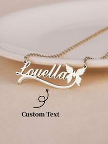 1Pc Personalized Custom Name Pendant Necklace With Butterfly Ribbon Stainless Steel Adjustable Chain Customized Jewelry Birthday Gift, Anniversary Gift - Multicolor - View 5