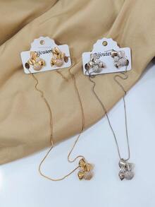 Necklace Kit With Flower Model Earring Micro Zirconia Studded Plated - Gold - View 3