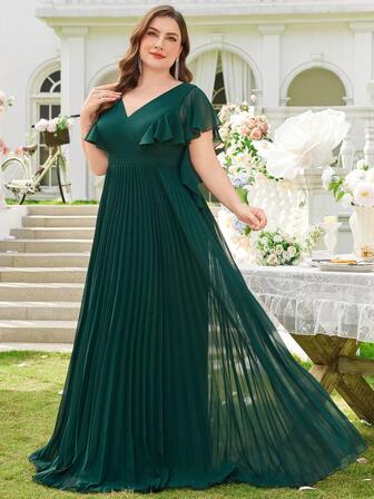 Cocktailkleid im figurbetonten Chiffonplissee-Stil mit tiefem V-Ausschnitt, große Größen, für Cocktail-Partys, Hochzeiten, Brautjungfernkleider