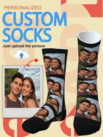 1 paire de chaussettes d'équipage personnalisées, chaussettes avec visage personnalisé, chaussettes de couple, chaussettes avec photo personnalisée, chaussettes imprimées personnalisées, chaussettes drôles avec visage personnalisé, chaussettes avec photo personnalisée, mettez n'importe quel visage sur les chaussettes, cadeau d'anniversaire, cadeau de la Saint-Valentin, cadeau de mariage