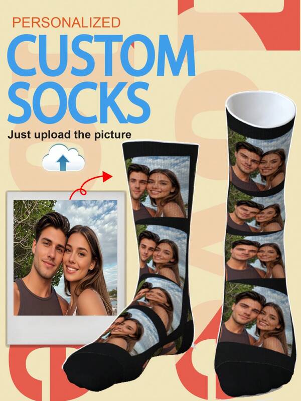 1 paire de chaussettes d'équipage personnalisées, chaussettes avec visage personnalisé, chaussettes de couple, chaussettes avec photo personnalisée, chaussettes imprimées personnalisées, chaussettes drôles avec visage personnalisé, chaussettes avec photo personnalisée, mettez n'importe quel visage sur les chaussettes, cadeau d'anniversaire, cadeau de la Saint-Valentin, cadeau de mariage