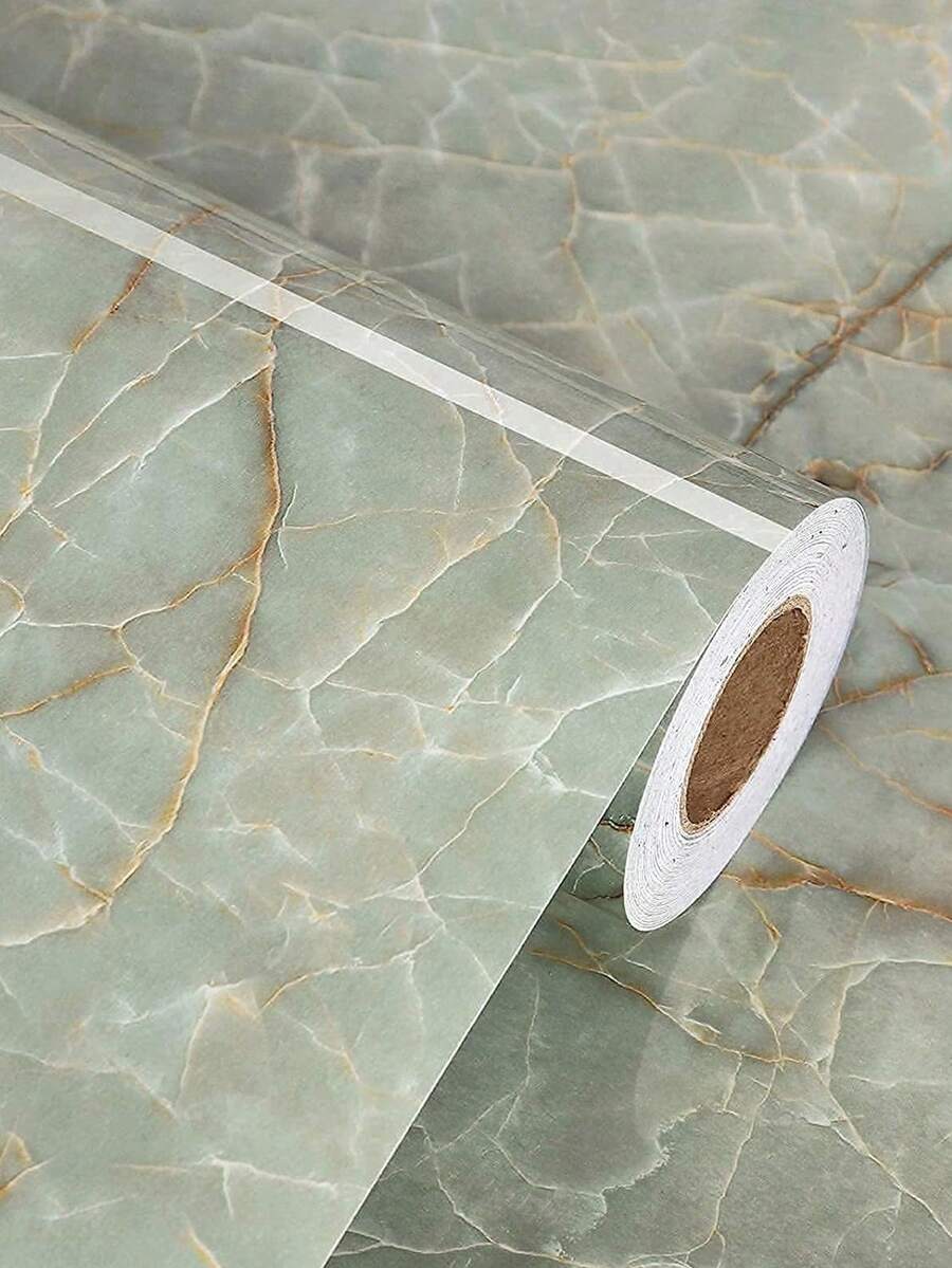 1 Roll Marble Adhesive Wallpaper, Faux Jade Stone Pattern, Waterproof & Oil-Resistant, Removable Peel & Stick, Easy Installation, Suitable For Kitchen Backsplash, Furniture Renewal, Room Decor, Bathroom Countertop, Cabinets, Desktops & Tiles - Multicolor - View 1