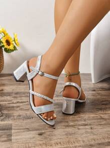 Women's Strap Fashion High Heel Sandals, Chunky Heel Open Toe Non-Slip Lightweight, Minimalist Design For Beach Wear Summer