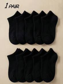 20 Pairs Children's Black Classic Casual Sports Socks, Comfortable, Breathable And Suitable For Daily And Back To School Outfits - Black - View 9