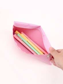 1pc Solid Colour Embroidered Text Pencil Case,Tote Bag For Brushes, Travel Toiletry Bag, Makeup Bag,Large Capacity Cosmetic Bag,Dorm Room Supplies,Essential School Supplies For The Back-To-School Season, Gifts For Friends Back To School,Creative Gift For Thanksgiving, Christmas, Birthday Halloween Decoration Back To School