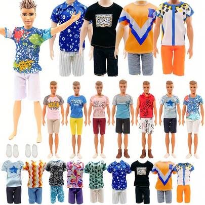 10 st/set 11,5-tums sortiment av pojkdockor, inklusive 4 random toppar, 4 byxor, 2 par skor, presentpaket för barnfest, perfekt för jul- och födelsedagsfester, docka ingår inte