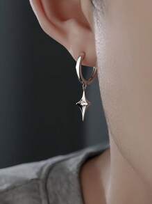 Brincos masculinos estilo estrela retrô com botão de orelha, estilo moderno e moderno, joias de prata esterlina adequadas para roupas do dia a dia