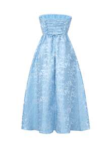 Look Polly Women's Summer Dress, Solid Color Jacquard Dress, Strapless Dress, Suitable For Weddings, Autumn Fashion, Back To School, Parties, Formal Occasions, Elegant Printed Dress - Baby Blue - View 5