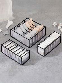 1/3/5pcs Foldable Bra Storage Box, Drawer Style Thickened Storage Box, Mesh Lingerie & Sock Organizer - Closet Drawer Dividers For Women Underwear, Socks And Ties, Home Storage, White T-Shirt, Black Pants, Women Winter Clothes, Dress, Women Winter Wear, Elegant Ladies Dress, Women White Blouse, Long Sleeve, Women White Jumpsuit - Black - View 5