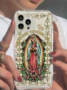Funda para teléfono Funda transparente con estampado de Nuestra Señora y Cruz compatible con phone 1/12/13/14/15/15pro/15 Plus/15 Promax/X/Xs Max/11pro/12pro/13pro/14pro/11promax/12promax/13promax/14promax/14plus - Multicolor 2 - Ver 2