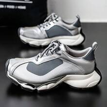 Men's Black Thick-Sole Shock-Absorbing Comfortable Versatile Chunky Sneakers - Silver - View 8