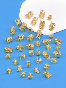 40pcs BOHO Style Hair Jewelry Accessories For Braids Stylish Hair Pins Women Girls Metal Hair Rings Cuffs Clips For Cuffs Dreadlock Perfect For Dances And Parties Music Festival - Gold - View 3