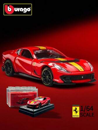  Bburago 1:64 Coche deportivo modelo rojo 812 Competizione con cubierta de acrílico negro y base