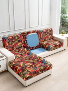 1 pezzo di Fodera per cuscino da divano in tessuto di seta di latte, antiscivolo ed elastica, decorativa con stampa a foglie, effetto lucido e motivi geometrici, adatta per animali domestici, per uso in tutte le stagioni, primavera/estate/autunno/inverno