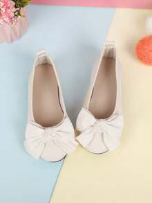 1 Pair Girls' Slip-On Flat Shoes With Bow, Versatile And Fashionable For All Seasons - White - View 4