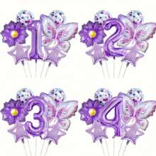 7pcs/Set Purple Butterfly 32-Inch Number Balloons For Birthday Party Decoration