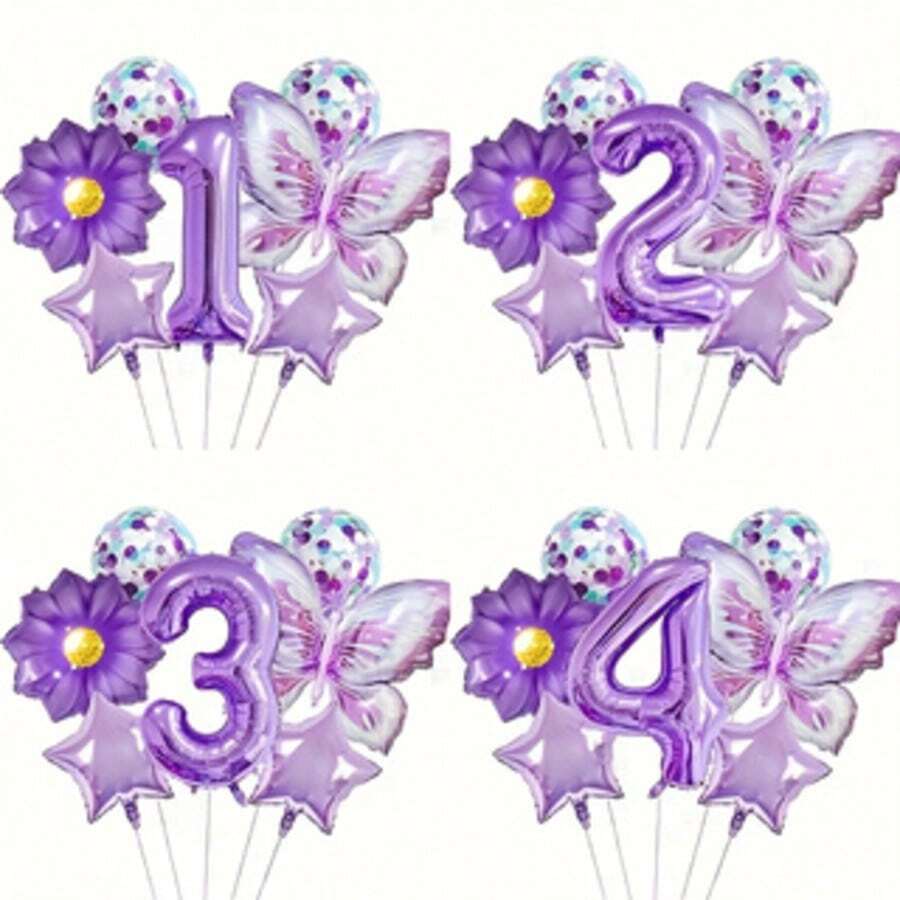 7pcs/Set Purple Butterfly 32-Inch Number Balloons For Birthday Party Decoration