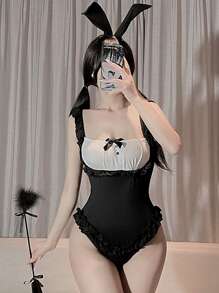 1 Set Sexy Frauen Dessous Hasen-Dienstmädchen Kostüm, Body mit Zubehör (Haarschmuck inklusive)