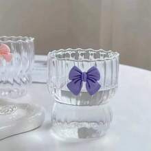 300ml Cute Bow Glass Cup Clear Striped Water Cups Bow-Knot Coffee Drinking Mug Household Fruit Tea Juice Glassware Girls Gift