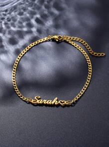 Customized Girl's Personalized Name Bracelet, Stainless Steel Nameplate Accessory Bracelet And Anklet, Fashion, Colorful, Retro, Simple, Customized Personalized, Unique, Ideal Gift