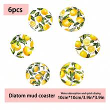 6pcs/Set Or 12pcs/Set Summer Lemon Pattern Coasters, Made Of Rubber Material With Non-Slip Backing, Suitable For Home Kitchen Or Bar Decoration, Fit For Holiday Gatherings, Cafes, Bookstores, Kitchens And Daily Home Decor