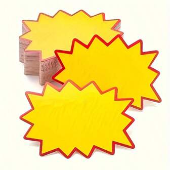 100 pièces Étiquettes de prix d'explosion jaunes, 2,75 x 1,97 pouces, en forme d'étoile, étiquettes de au détail vierges, convenant aux épiceries, supermarchés et événements de vacances, en matériau papier durable
