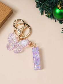 1 Creative Keychain With Alphabet Stone Drops Glue Resin Accessories Butterfly Fringe Alphabet Pendant Keychain Girl