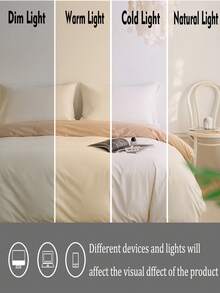 1pc Cream White And Light Beige Duvet Cover Set, Soft Skin-Friendly Dorm Bedroom Bed,Washable Without Filling - Creamy White - View 7