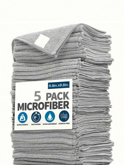 1件/5件/10件厨房毛巾套装，超细纤维浅灰色清洁布，吸水性强，柔软去污，用于清洁玻璃、烹饪表面、锅、碗、水龙头、烟灰缸