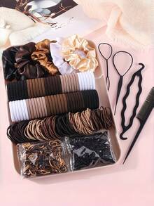 1159pcs/Set Basic Fashion Hair Accessories Kit: Includes Satin Scrunchies For Elegant Slouchy Styles, Multi-Color Hair Ties, And Practical Styling Tools Like Comb - Suitable For Girls And Women, Satisfying Daily Needs. Easy To Create Simple Ponytails, Fancy Buns Or Creative Hairstyles, Practical And Useful!, School Stuff, Gifts, Hair Bobbles, Hair Bands, Head Accessories - Multicolor - View 1