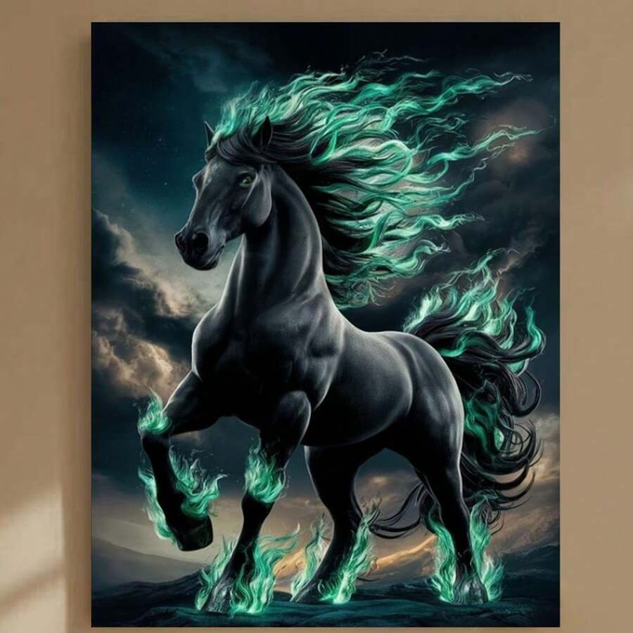 [雄伟骏马钻石画套装] 5D 全钻圆形钻石雄伟骏马 DIY 钻石画套装 - 成人动物主题刺绣工艺套装，家居墙壁艺术装饰 - 彩色 - 查看 1